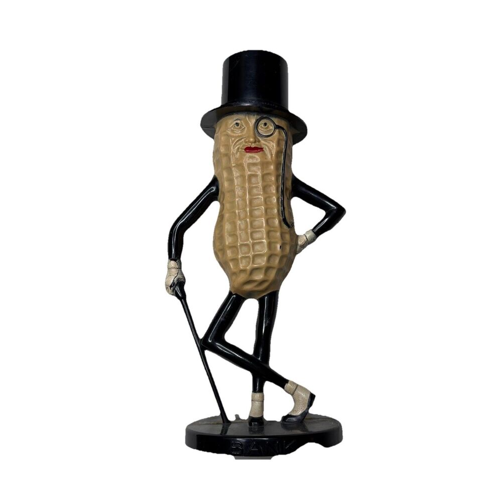 Mr. Peanut Plastic Coin Bank Old Advertising 1990's 8 1/2" Tall based cracked